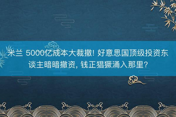 米兰 5000亿成本大裁撤! 好意思国顶级投资东谈主暗暗撤资, 钱正猖獗涌入那里?